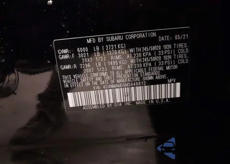 2021 Subaru Ascent Limited из США, поврежденный, VIN 4S4WMAMD6M3448812